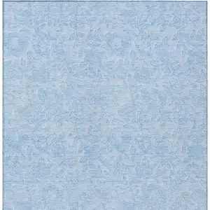 Photo of Sky Blue And Blue Floral Washable Indoor Outdoor Area Rug