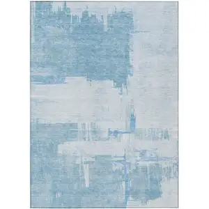 Photo of Sky Blue And Denim Blue Abstract Washable Indoor Outdoor Area Rug