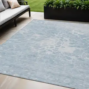 Photo of Sky Blue And Denim Blue Abstract Washable Indoor Outdoor Area Rug