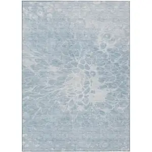 Photo of Sky Blue And Denim Blue Abstract Washable Indoor Outdoor Area Rug