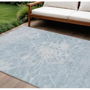 Photo of Sky Blue And Denim Blue Abstract Washable Indoor Outdoor Area Rug