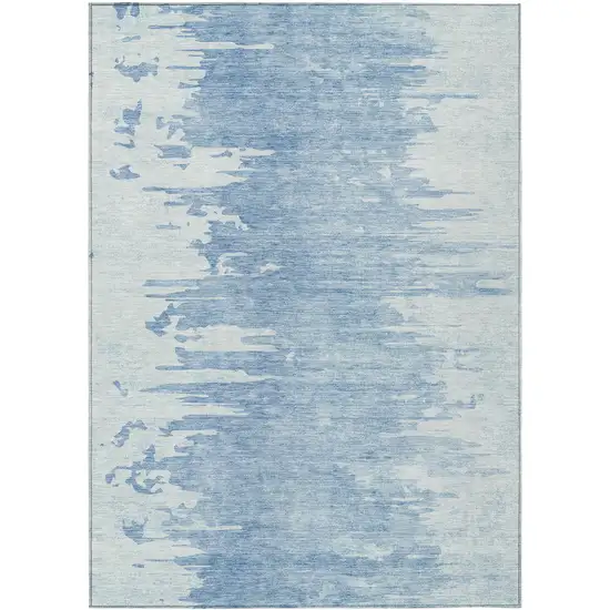 Sky Blue And Denim Blue Abstract Washable Indoor Outdoor Area Rug Photo 1