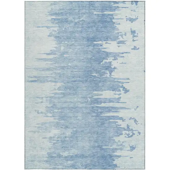 Sky Blue And Denim Blue Abstract Washable Indoor Outdoor Area Rug Photo 5