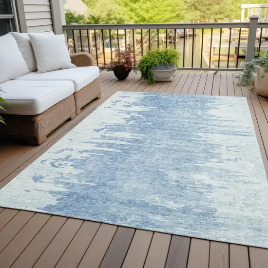 Sky Blue And Denim Blue Abstract Washable Indoor Outdoor Area Rug Photo 6