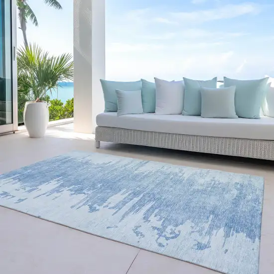 Sky Blue And Denim Blue Abstract Washable Indoor Outdoor Area Rug Photo 9