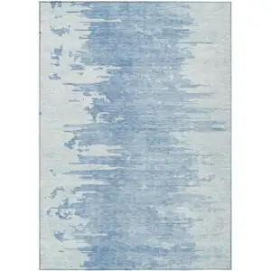 Photo of Sky Blue And Denim Blue Abstract Washable Indoor Outdoor Area Rug