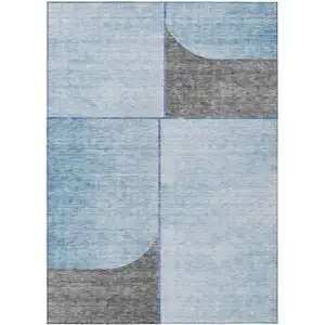 Photo of Sky Blue And Denim Blue Abstract Washable Indoor Outdoor Area Rug