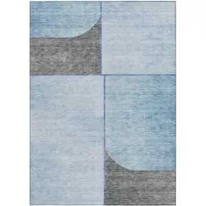 Photo of Sky Blue And Denim Blue Abstract Washable Indoor Outdoor Area Rug