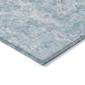 Photo of Sky Blue And Denim Blue Abstract Washable Indoor Outdoor Area Rug