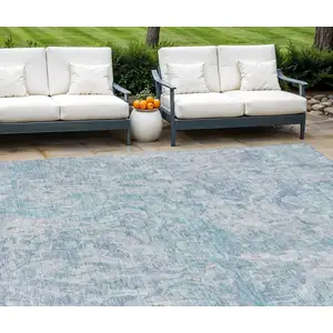 Photo of Sky Blue And Denim Blue Abstract Washable Indoor Outdoor Area Rug