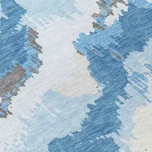 Photo of Sky Blue And Denim Blue Abstract Washable Indoor Outdoor Area Rug