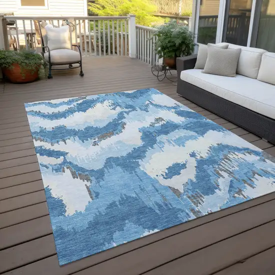 Sky Blue And Denim Blue Abstract Washable Indoor Outdoor Area Rug Photo 9