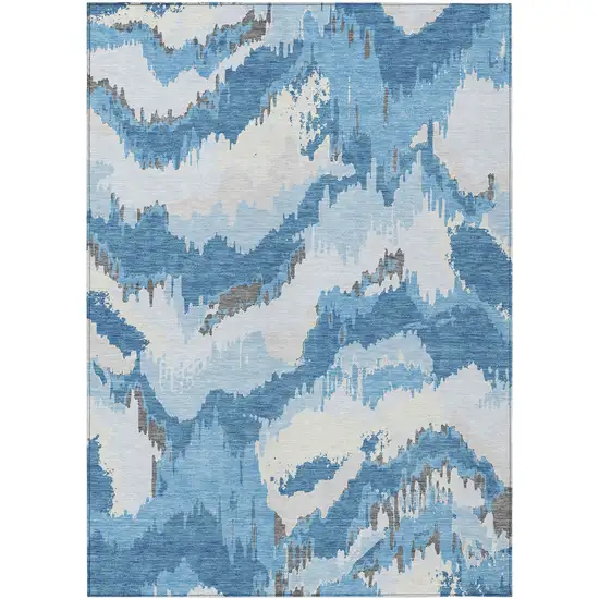 Sky Blue And Denim Blue Abstract Washable Indoor Outdoor Area Rug Photo 2