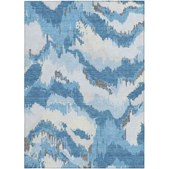 Sky Blue And Denim Blue Abstract Washable Indoor Outdoor Area Rug Photo 7