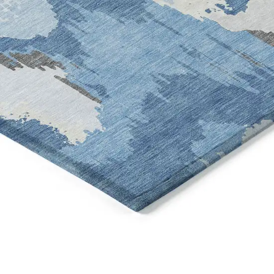 Sky Blue And Denim Blue Abstract Washable Indoor Outdoor Area Rug Photo 5