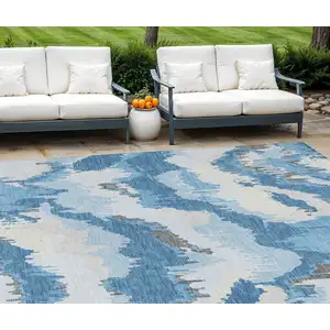 Photo of Sky Blue And Denim Blue Abstract Washable Indoor Outdoor Area Rug