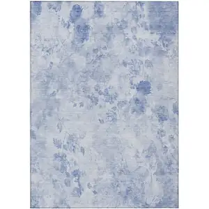 Photo of Sky Blue And Denim Blue Floral Washable Indoor Outdoor Area Rug