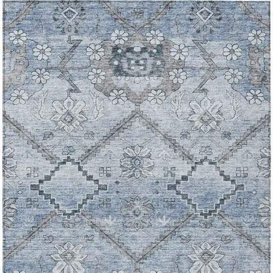 Sky Blue And Denim Blue Floral Washable Indoor Outdoor Area Rug Photo 7