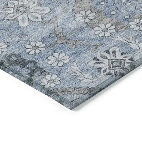 Sky Blue And Denim Blue Floral Washable Indoor Outdoor Area Rug Photo 5