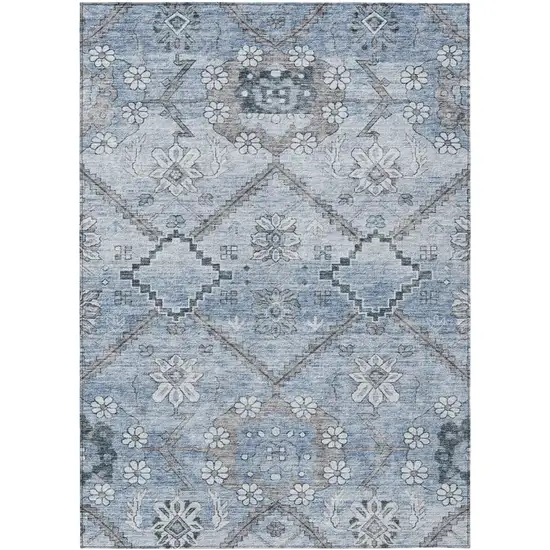 Sky Blue And Denim Blue Floral Washable Indoor Outdoor Area Rug Photo 2