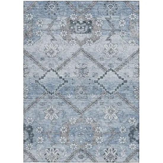 Sky Blue And Denim Blue Floral Washable Indoor Outdoor Area Rug Photo 7