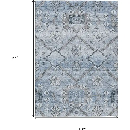 Sky Blue And Denim Blue Floral Washable Indoor Outdoor Area Rug Photo 3