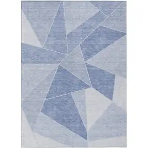 Photo of Sky Blue And Denim Blue Geometric Washable Indoor Outdoor Area Rug