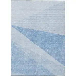 Photo of Sky Blue And Denim Blue Geometric Washable Indoor Outdoor Area Rug