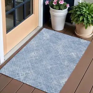 Photo of Sky Blue And Denim Blue Geometric Washable Indoor Outdoor Area Rug