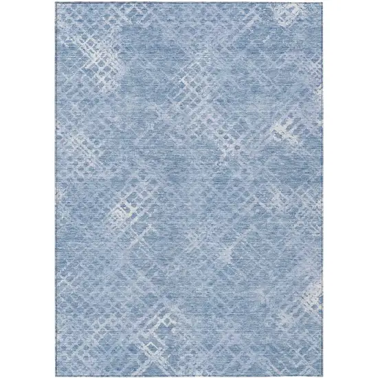 Sky Blue And Denim Blue Geometric Washable Indoor Outdoor Area Rug Photo 2