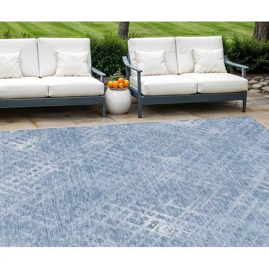 Sky Blue And Denim Blue Geometric Washable Indoor Outdoor Area Rug Photo 1