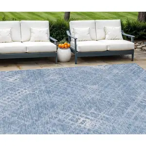 Photo of Sky Blue And Denim Blue Geometric Washable Indoor Outdoor Area Rug