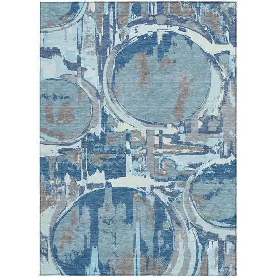 Sky Blue And Denim Blue Geometric Washable Indoor Outdoor Area Rug Photo 8