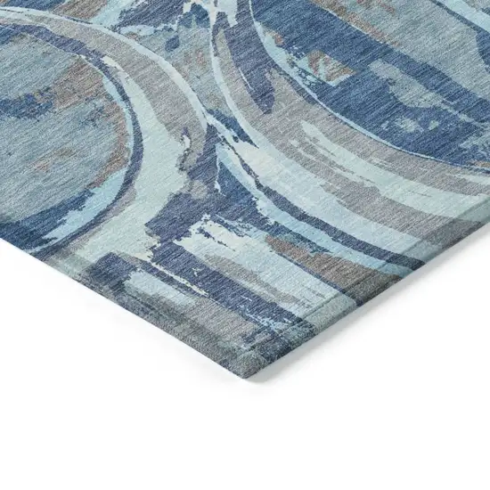 Sky Blue And Denim Blue Geometric Washable Indoor Outdoor Area Rug Photo 4