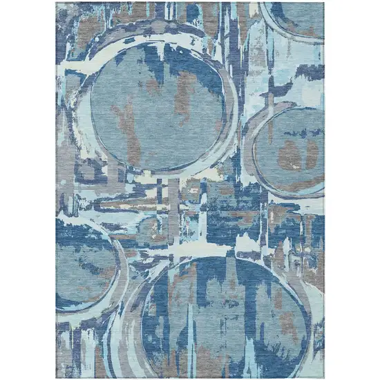 Sky Blue And Denim Blue Geometric Washable Indoor Outdoor Area Rug Photo 2