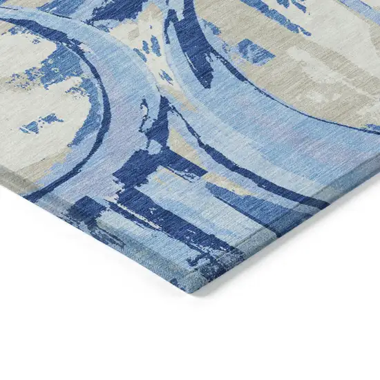 Sky Blue And Denim Blue Geometric Washable Indoor Outdoor Area Rug Photo 4