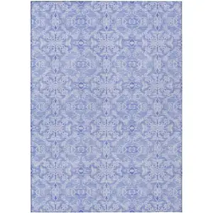 Photo of Sky Blue And Denim Blue Medallion Washable Indoor Outdoor Area Rug