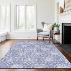 Photo of Sky Blue And Denim Blue Medallion Washable Indoor Outdoor Area Rug