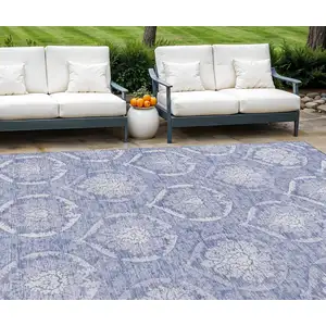 Photo of Sky Blue And Denim Blue Medallion Washable Indoor Outdoor Area Rug