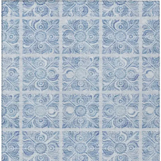 Sky Blue And Denim Blue Medallion Washable Indoor Outdoor Area Rug Photo 7