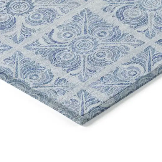 Sky Blue And Denim Blue Medallion Washable Indoor Outdoor Area Rug Photo 5