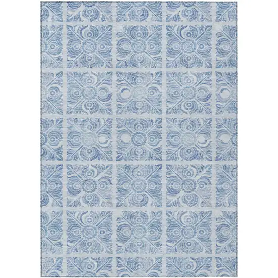 Sky Blue And Denim Blue Medallion Washable Indoor Outdoor Area Rug Photo 2