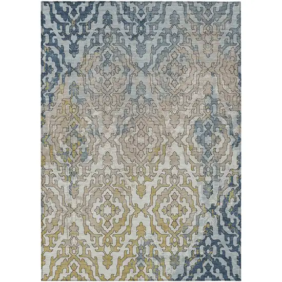 Sky Blue And Denim Blue Medallion Washable Indoor Outdoor Area Rug Photo 2