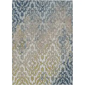 Photo of Sky Blue And Denim Blue Medallion Washable Indoor Outdoor Area Rug