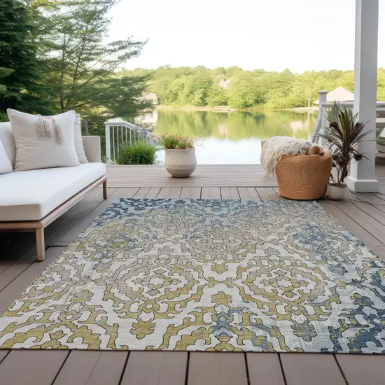 Sky Blue And Denim Blue Medallion Washable Indoor Outdoor Area Rug Photo 8