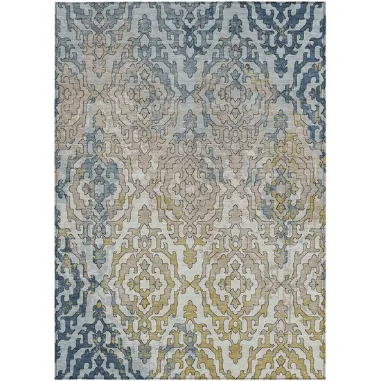 Sky Blue And Denim Blue Medallion Washable Indoor Outdoor Area Rug Photo 6