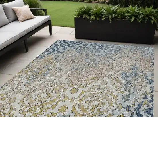 Sky Blue And Denim Blue Medallion Washable Indoor Outdoor Area Rug Photo 1