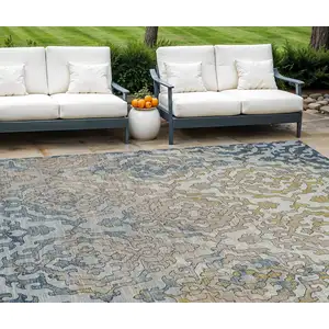 Photo of Sky Blue And Denim Blue Medallion Washable Indoor Outdoor Area Rug