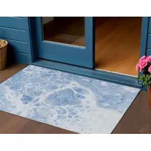 Photo of Sky Blue And Denim Blue Nautical Washable Indoor Outdoor Area Rug