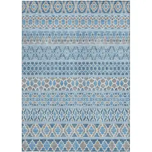 Photo of Sky Blue And Denim Blue Quatrefoil Washable Indoor Outdoor Area Rug